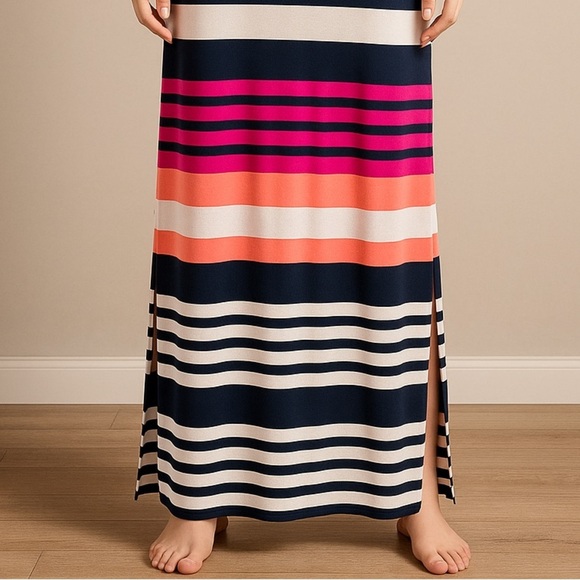 Jessica Howard Stripe Jersey Maxi Dress Sleeveless Scoop Neck Column Side Slit S - Picture 4 of 8